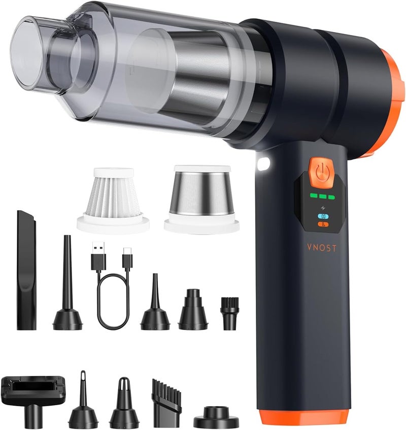 VNOST Portable Cordless Car Vacuum, Handheld Cordless Vacuum with 30,000Pa Suction, 130,000 RPM, 6,800mAh Battery, 10 Nozzles, Rubber Paint Material for Car, Home(Charcoal Black) - Image 1